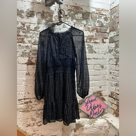 Old Navy black and silver sheer sleeved dress in size medium. - Picture 1 of 8